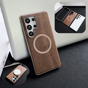 <span class=keywords><strong>Cadre</strong></span> de pare-chocs en métal magnétique à pression élastique + étui arrière de téléphone en <span class=keywords><strong>bois</strong></span> véritable pour <span class=keywords><strong>Samsung</strong></span> Galaxy S25 S24 S23 Ultra - Product Image 1