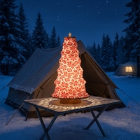 Lampe de nuit moderne en papier pliante pour arbre de Noël avec socle en bois, chargement par USB, décoration à commande tactile réglable, rechargeable