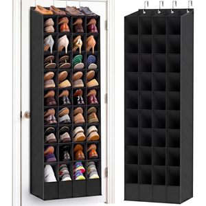 Over The Door Shoe Organizer 40 Pockets Large Deep Compartments For Boots Sneakers <b>Black</b> Non Woven Fabric Hanging Storage - Product Image 1