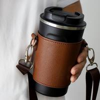Pochette de transport portable en cuir PU pour tasses de café classiques jetables, bouteilles d'eau, et gobelets de voyage 400 ml – Sac à main pour boissons