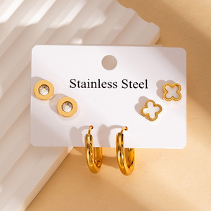 MW Trendy <strong>Fine</strong> Non-Fading <strong>Earrings</strong> Wholesale Stainless Steel Four-Leaf Clover Five-Petal Flower Butterfly Stud <strong>Earrings</strong> Set - Product Image 6