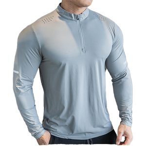 2025 Custom Men's Gym Workout T-<b>Shirt</b> O-Neck Sports Quick Dry Breathable Long Sleeve 100% <b>Polyester</b> Solid Zip Custom Sublimation - Product Image 2