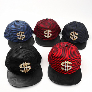 Casquette snapback en tissu mesh avec strass en forme de dollar, unisexe, décontractée - Product Image 2