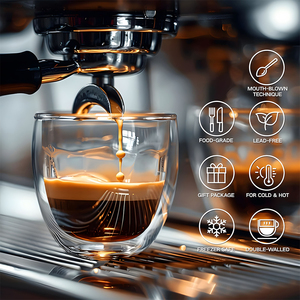 Tasse à café, <span class=keywords><strong>latte</strong></span> et cappuccino en <span class=keywords><strong>verre</strong></span> borosilicate à <span class=keywords><strong>double</strong></span> <span class=keywords><strong>paroi</strong></span> transparente de 250 ml, résistante au lave-vaisselle - Product Image 4