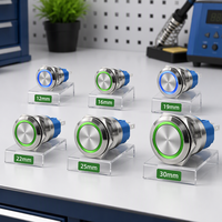 Interrupteur à bouton-poussoir électronique en métal 12mm 16mm 19mm 22mm, à réinitialisation automatique, normalement ouvert, IP66 avec LED 24V