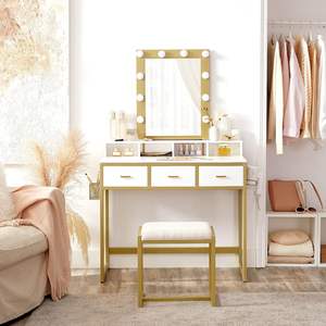 Miroir lumineux LED pour salon de beauté, studio de maquillage, table de toilette avec étagères de rangement, coiffeuse avec prise électrique pour <span class=keywords><strong>chambre</strong></span> à coucher - Product Image 1