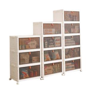 กล่องเก็บของแบบพับได้หลายชั้นพร้อมล้อ รูปทรงสี่เหลี่ยมผืนผ้า แบบตั้งได้ ป้องกันฝุ่น กล่องเก็บอาหารแบบลิ้นชัก - Product Image 1