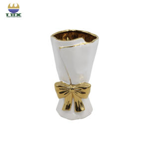 北欧モダンリボンフラワー花瓶電気メッキゴールドホワイトボウセラミック花瓶リビングルーム & ウェディングセンター用装飾OEM/ODM - Product Image 2