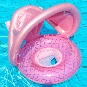 Bouée de natation sirène pour enfants de 1 à 4 ans, siège gonflable avec pare-soleil, flotteur de piscine au design original - Product Image 1