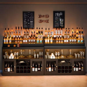 Wine Bar Cabinet with LED Lighted Liquor Bottle Display Shelf, Glass Holder, Coffee for - Product Image 3
