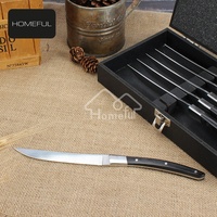 Ensemble de six pièces de haute qualité, design moderne, manche en bois noir, couverts durables, couteau à steak en acier inoxydable pour un usage domestique