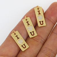 Pendentif rectangulaire plaqué or 18 carats avec message « Je t'aime », breloque en or avec lettre rubis et cœur pour cadeau de Saint-Valentin, vente en gros