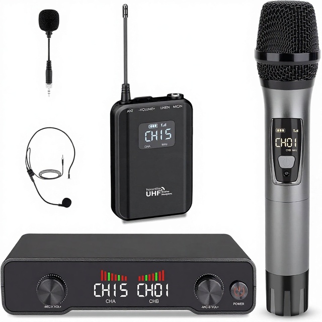 U50-T Wireless Microphone System MIC Cordless Headset Microphones Bodypack Set UHF Receiver 328ft Range Omni 6.35mm Jack