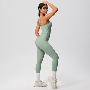 Ensemble de vêtements de sport pour femmes à séchage rapide pantalon de yoga taille haute avec poches soutien-gorge de sport-vêtements d'entraînement de gymnastique de contrôle du ventre - Product Image 4