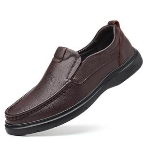 Mocassins en cuir pour hommes, bout rond, à enfiler, semelle extérieure en caoutchouc respirante, chaussures décontractées de printemps - Product Image 1