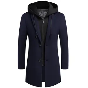 Autumn winter 2022 new Casual wool long woollen overcoat can be removed hat fashion coat men's wear
