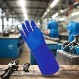 Gants à main complets en PVC bleu personnalisé longs imperméables aux produits chimiques résistants à l'huile EN388 certifié enduit doublure en coton antidérapant - Product Image 2