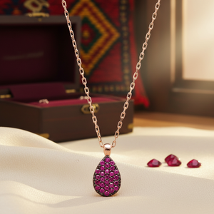 Colgante con diseño de gota de piedra de Rubí, joyería de plata de ley 925 hecha a mano turca - Product Image 3