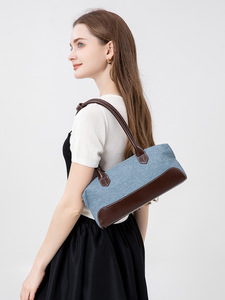 Bolso de Hombro Tipo Boston de <span class=keywords><strong>Gran</strong></span> Capacidad, Estilo Casual de Verano, con Parches de Cuero y Mezclilla Vintage, para Mujer - Product Image 4