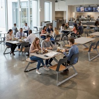 Table en bois avec structure en acier, ensemble de table et chaises de salle à manger moderne pour 4 personnes, pour utilisation en zone de restauration ou cantine