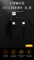 Câble de charge rapide USB Type-C USB-C 2-en-1 PD 60W en cuivre pur tressé TPE pour téléphone portable, tablette, ordinateur, multi-appareils