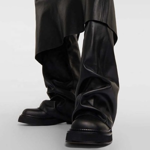 Thick Sole Loose Upper Shoes Leather Flat Heels Square Toe Slouchy Long <b>Boots</b> Women's Wide Fit Knee High Booties - Product Image 2