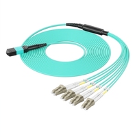 Kabel Breakout 8F OM3 MPO ke LC 40G/100G Multimode Fiber Optic Patch Cord LSZH untuk Switch Kepadatan Tinggi Pusat Data
