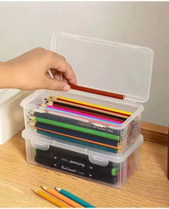 Organisateur de bureau minimaliste transparent, boîte à papeterie en <span class=keywords><strong>plastique</strong></span> transparente pour stylos de bureau et articles divers de bureau - Product Image 1