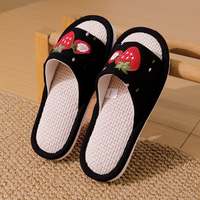Chaussons d'intérieur antidérapants en lin quatre saisons avec semelle EVA et doublure en peluche, style tendance, pour usage domestique, en gros, en promotion