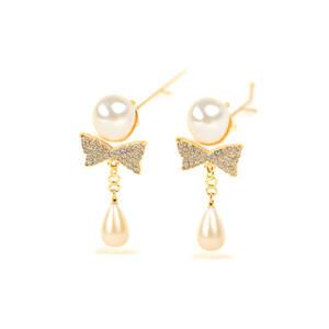 Fashion Romantic Drop <b>Earrings</b> 316L Stainless Steel PVD Gold Plating Butterfly Design Imitation Pearl Dangle Women's Jewelry for - Product Image 2