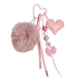 Wholesale Fluffy Pom Pom Keychain Heart Charm Beaded Bow Bag Charm <b>Key</b> <b>Ring</b> Cute Fashion Gift <b>Accessory</b> - Product Image 5