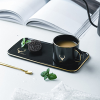 Cadeau de Noël en gros fantaisie or jante café en céramique tasses à thé avec porte-dessert