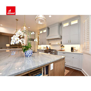 Gabinetes de Cocina Allandcabinet con Marco de Roble Blanco Valioso, Panel de Laca Mate Color Gris con Incrustaciones, Piedra Natural y LED Interior - Product Image 2