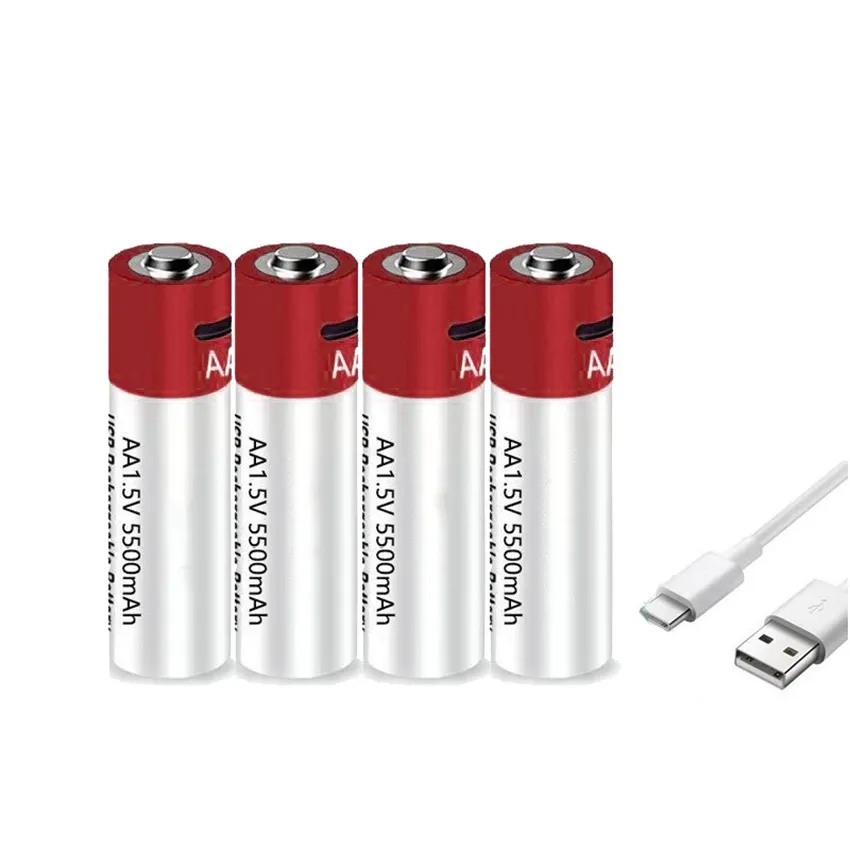 공장 가격 새로운 AA USB 충전식 리튬 이온 배터리 1.5V AA 5500mah 정전압 배터리