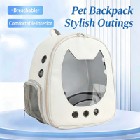 Sac à dos de transport portable de luxe en tissu Oxford pour animaux de compagnie, grande capacité, design tête de chat semi-transparent en PU, sac de voyage pour chats et chiens