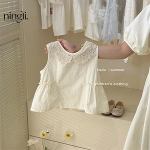 Conjunto de Ropa de Verano para Niñas Ningli, Dos Piezas, Chaleco y Pantalones de Color Liso, Estilo Occidental, Ropa Casual para Niña Pequeña - Product Image 4