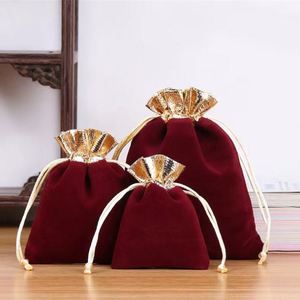 Sacs en velours avec cordon de serrage 7*9cm, sacs à bonbons en tissu doré, pochette cadeau pour bijoux - Product Image 2