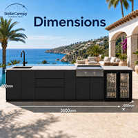 Îlot de cuisine extérieur modulaire moderne de luxe en acier inoxydable avec panneau laqué, barbecue Teppanyaki, armoire et évier intégrés pour appartement et centre commercial