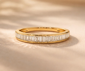 14K Gold Baguette Diamond Half Eternity <b>Ring</b>, 3mm Channel Set <b>Stacking</b> Band - Product Image 2