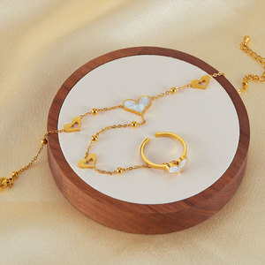 Bracelet Cœur en Acier Inoxydable 316L Anti-ternissement Plaqué Or PVD 14k 18k pour Femme, Chaîne de Main de Mariée et Bague - Product Image 4