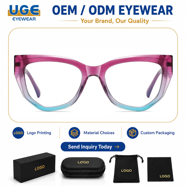 Eyewear Manufacturer Acetate Cat Eye Glasses Frames New Trendy Thick Rim Anti Blue Light Blocking Optical Frames for Women