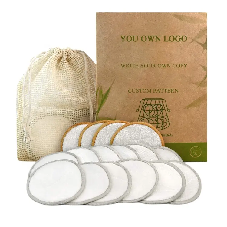 Almohadillas reutilizables de algodón de bambú para eliminar maquillaje, lavables, con esponja Konjac