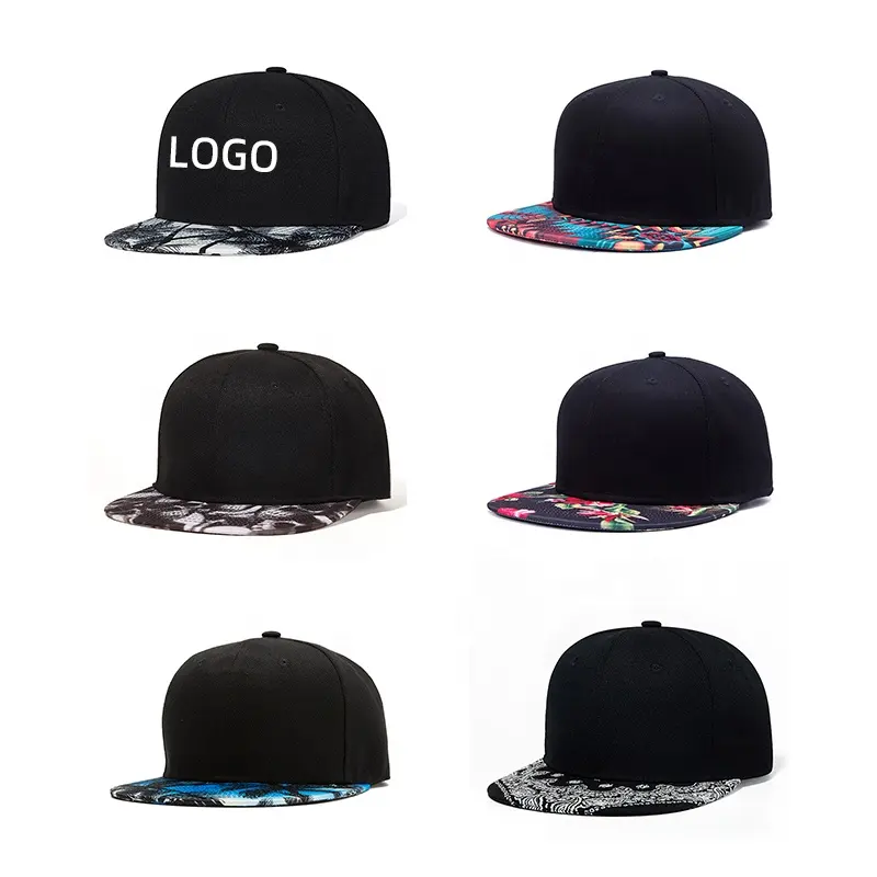 Venta al por mayor de 6 paneles unisex gorra de béisbol negro personalizado vintage gorra sombreros a granel Hip Hop Snapback Cap para mujeres y hombres
