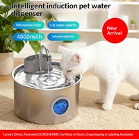 Bebedero para Perros de Acero Inoxidable de 3.2L, Batería de 4000mAh, Carga USB, Dispensador de Agua Inalámbrico para Mascotas, Comedero para Perros y Gatos con Sensor