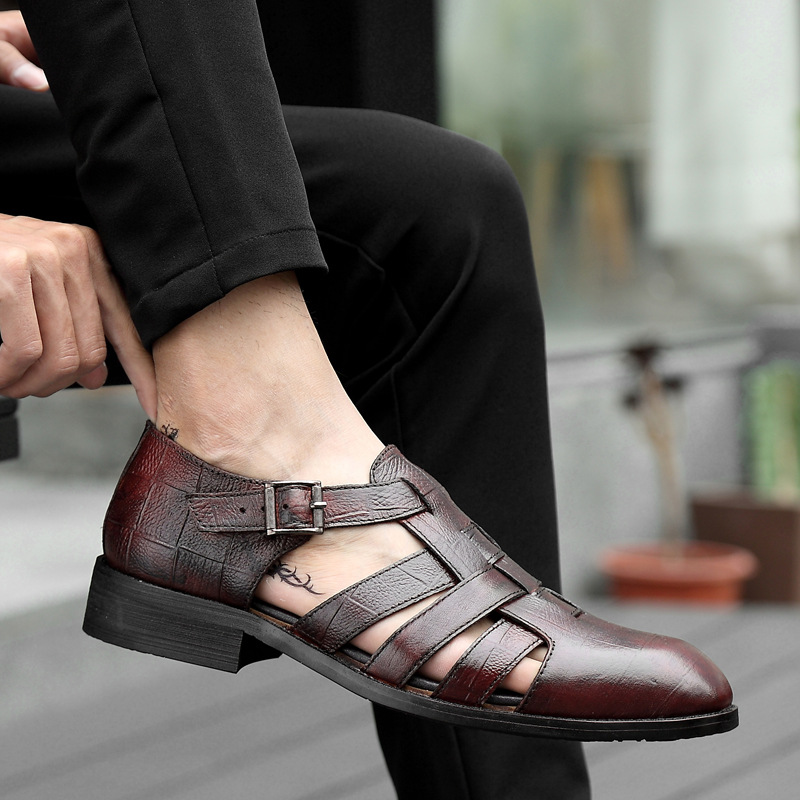 Pdep Classic Black Leather Sandals For 