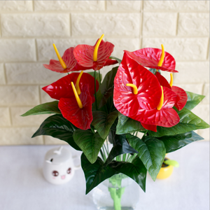 Venta <span class=keywords><strong>Directa</strong></span> de Fábrica, Flor de Anturio Artificial de Seda <span class=keywords><strong>Roja</strong></span> Hecha a Mano de Alta Calidad, Decoración para Bodas y Hogar - Product Image 2