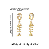 KAMMY Fashion Boucles d'oreilles clous en laiton, motifs nautiques (arête de poisson, étoile de mer, corail, coquillage), avec zircon, tendance, pour femme, idéal pour les fêtes, cadeau