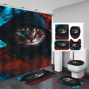 4 pezzi carino gatto nero occhi graduali tenda da doccia per il bagno - Product Image 6