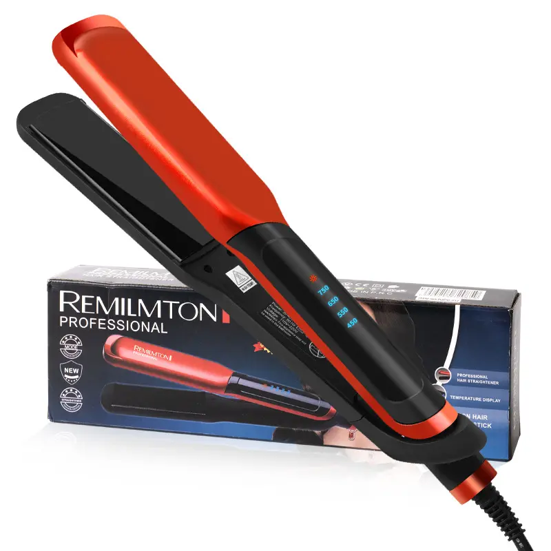 Wholesale OEM professional electrical hair curler straightener 2 in 1 flat iron hot air brush anti-static ceramic coating LED