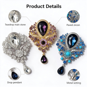 Broche de Cristal en Forma de Lágrima Personalizado, Joyería de Aleación de Moda para Mujer, Accesorio de Fiesta, Broche con Colgante de Diamantes de Imitación con Corte de Pera - Product Image 2